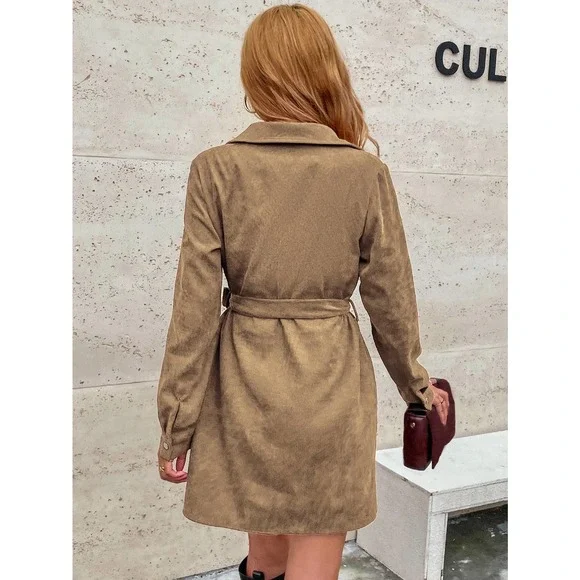 Corduroy Belted Shirt Dress rust orange - Picture 11 of 12